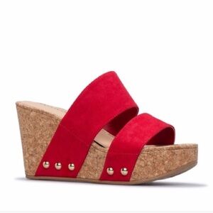 Red Stacie Slip On Wedge Size 7.5, NIB